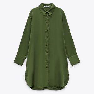 Zara Satin Effect Green Tunic Shirt Dress